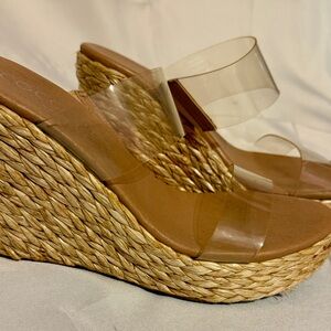 Coconuts by Matisse Clear Strap Tan Wedges